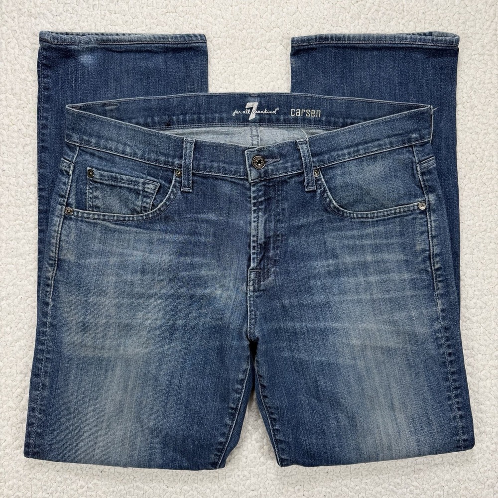 7 For All Mankind Carsen Jeans Men's 34 (Actual 36x28) Blue Straight USA‎ Grunge